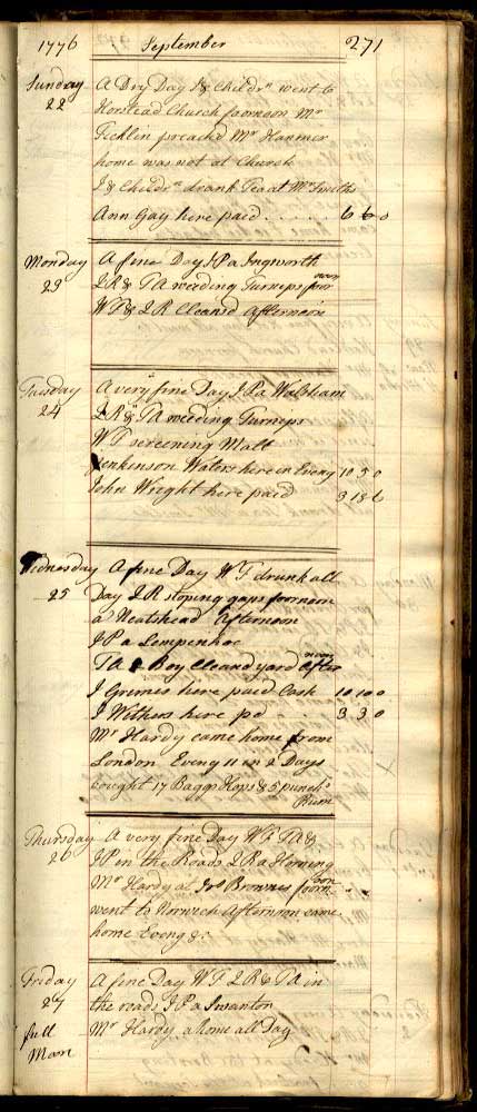 Mary Hardy's diary, Sept. 1776